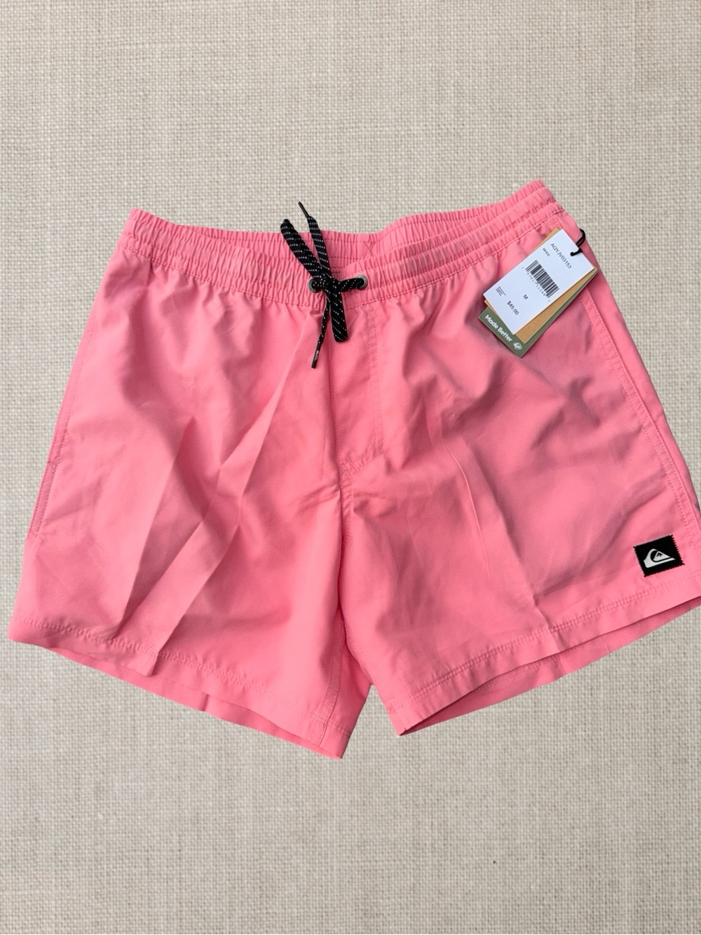 NEW Quiksilver Men's Coral/Salmon Elastic Waist Swim Shorts w/functional Ties